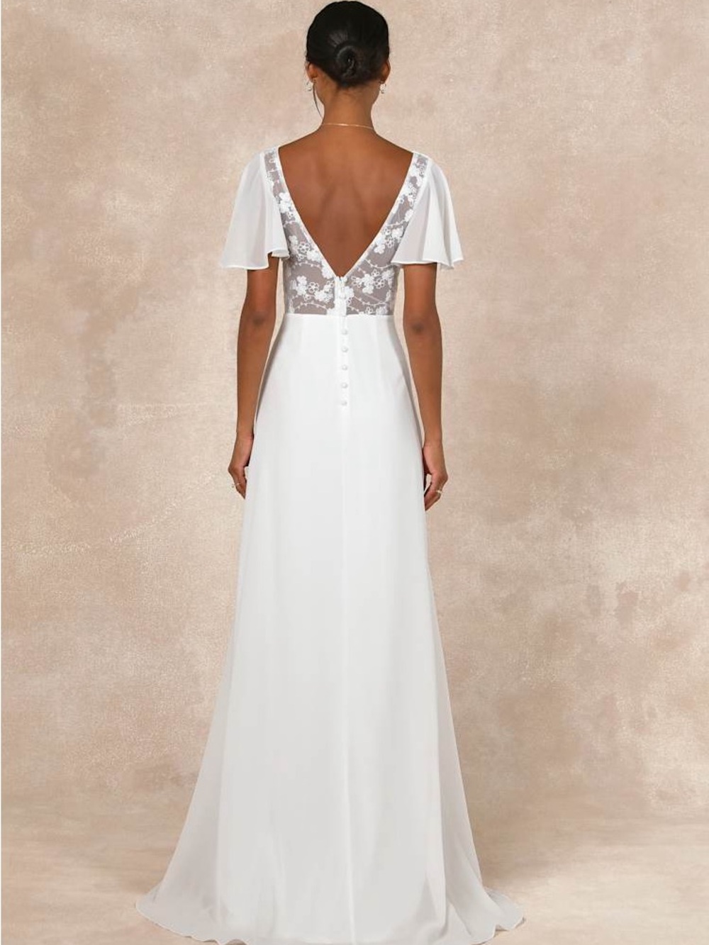 Lulus Elegant White Lace-Back Flutter Sleeve Dress - Minor Flaw